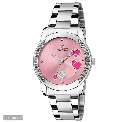 AUREX Analogue Women's Watch (Pink Dial Silver Colored Strap)