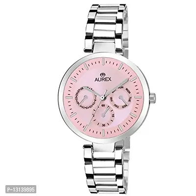 Aurex Analogue Pink Dial Round Shaped Stainless Steel Bracelet Women's Watch (Ax-Lr551-Pkc)