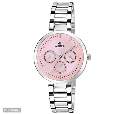 Aurex Analogue Pink Dial Round Shaped Stainless Steel Bracelet Women's Watch (Ax-Lr551-Pkc)-thumb0