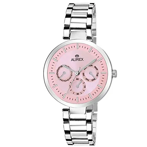 Aurex Analogue Dial Round Shaped Stainless Bracelet Women's Watch (Ax-Lr551-Pkc)