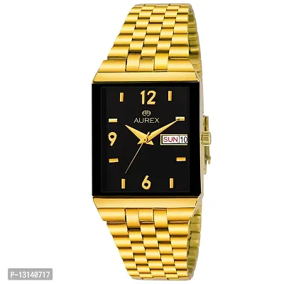 AUREX Analogue Men's Watch(Black Dial  Gold Colored Strap)-AX-GSQ1918-BKG