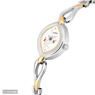 AUREX Analogue Women's Watch (White Dial Silver & Golden Colored Strap)-thumb2