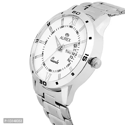 AUREX Analogue Men's Watch (White Dial Silver Colored Strap)-thumb2