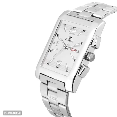 AUREX Casual Analogue Men's Watch (White Dial Silver Colored Strap)-thumb2