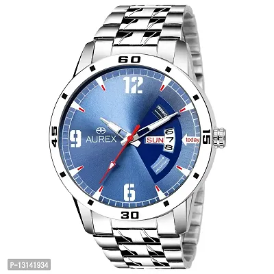 AUREX Analogue Men's Watch (Blue Dial Silver Colored Strap)-thumb0