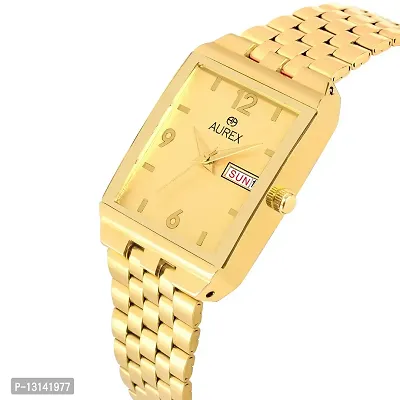 AUREX Analogue Men's Watch (Golden Dial Gold Colored Strap)-thumb2