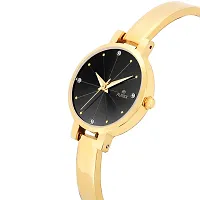 Aurex Classy 18 K Gold Plated Crystal Studded Black Dial Ion Gold Plated Brass Bracelet Wrist Watch for Women/Ladies/Girls (AX-LR7957-BKG)-thumb1