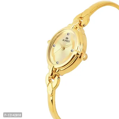 Aurex Analogue 18 K Gold Plated Swarovski Crystal Studded Golden Dial Oval Shaped Bracelet Quartz Wrist Watch for Women/Ladies/Girls (AX-LO7029-GLGL)-thumb2