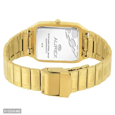Aurex Gold Plated Black Dial Square Shaped Metal Bracelet Luxury Watch for Men/Boys AX-GSQ9315-BKG)-thumb4
