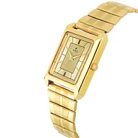 Aurex Gold Plated Golden Dial Square Shaped Metal Bracelet Luxury Watch for Men/Boys (AX- AX-GSQ7007-GLG)-thumb1