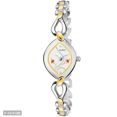 AUREX Analogue Women's Watch (White Dial Silver & Golden Colored Strap)-thumb0