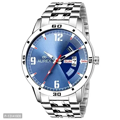 AUREX Analogue Men's Watch (Blue Dial Silver Colored Strap)