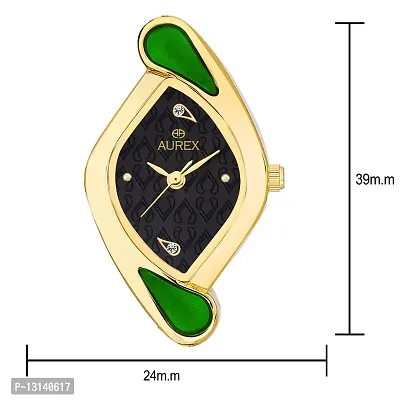 AUREX Analogue Women's Watch (Black Dial Gold Colored Strap)-thumb3