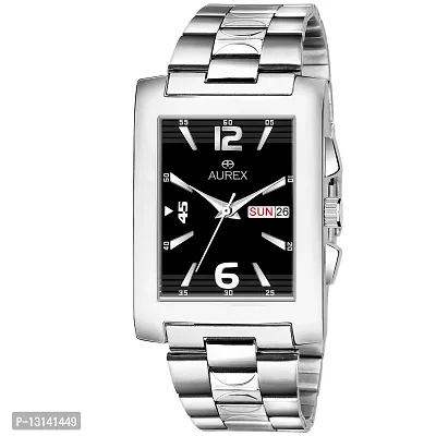AUREX Casual Analogue Men's Watch(Black Dial Silver Colored Strap)-AX-GSQ152-BKC