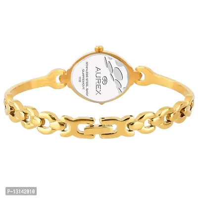 Aurex Analogue 18 K Gold Plated Swarovski Crystal Studded Golden Dial Oval Shaped Bracelet Quartz Wrist Watch for Women/Ladies/Girls (AX-LO7029-GLGL)-thumb4