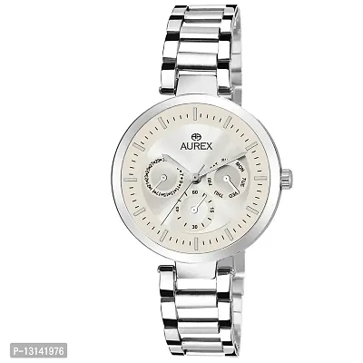 AUREX Women's Silver Dial Round Shaped Stainless Steel Analog Bracelet Watch (AX-LR551-SLC)