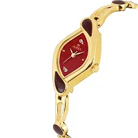 AUREX Analogue Women's Watch (Maroon Dial Gold Colored Strap)-thumb2