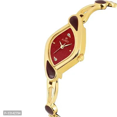 AUREX Analogue Women's Watch (Maroon Dial Gold Colored Strap)-thumb3