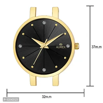 Aurex Classy 18 K Gold Plated Crystal Studded Black Dial Ion Gold Plated Brass Bracelet Wrist Watch for Women/Ladies/Girls (AX-LR7957-BKG)-thumb3