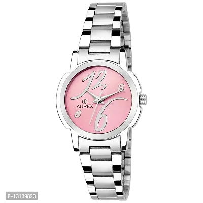 AUREX Analogue Girls' & Women's Watch (Pink Dial Silver Colored Strap)