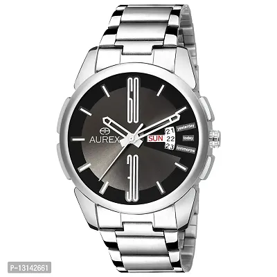 AUREX Analogue Men's Watch (Black Dial Silver Colored Strap)