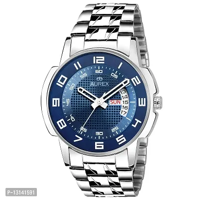 AUREX Analogue Men's Watch (Blue Dial Silver Colored Strap)