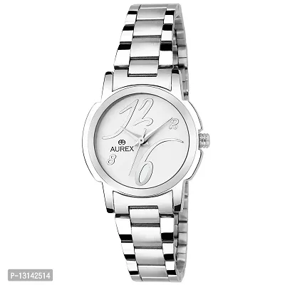 Aurex Analouge White Dial Watch Water Resistant Silver Color Strap Wrist Watch for Women/Ladies/Girls (AX-LR534-WHC)