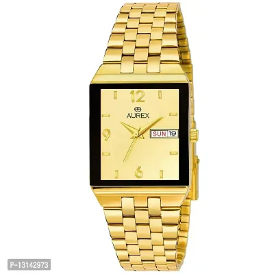 AUREX Analogue Men's Watch (Gold Dial Gold Colored Strap)