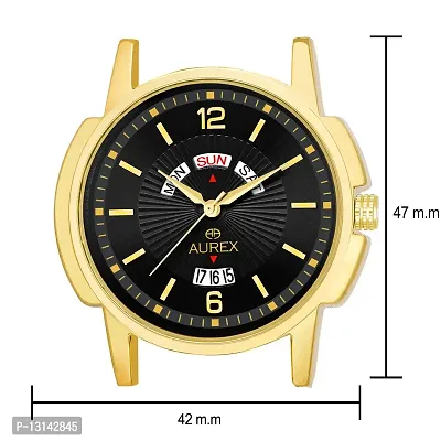 Aurex Analogue Gold Plated Black Dial Day And Date Stainless Steel Men's And Boy's Bracelet Watch-thumb3