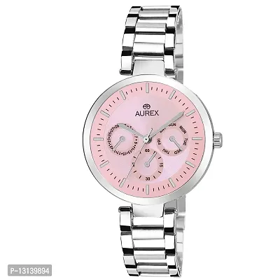 Aurex Analogue Pink Dial Round Shaped Stainless Steel Bracelet Women's Watch (Ax-Lr551-Pkc)