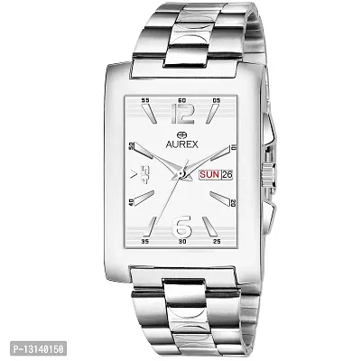 AUREX Casual Analogue Men's Watch (White Dial Silver Colored Strap)