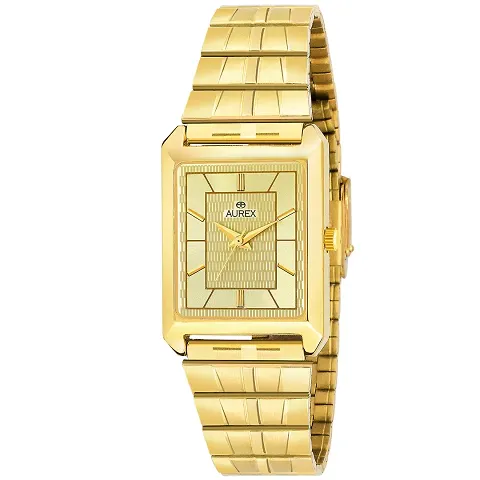 Aurex Plated Dial Square Shaped Metal Bracelet Luxury Watch for Men/Boys (AX- AX-GSQ7007-GLG)