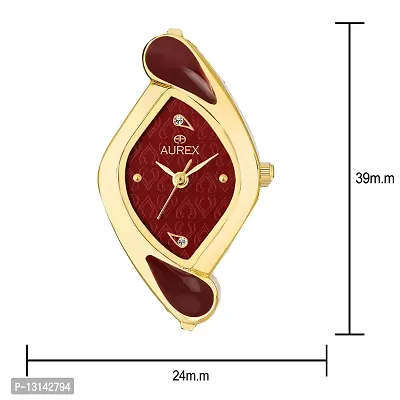 AUREX Analogue Women's Watch (Maroon Dial Gold Colored Strap)-thumb4