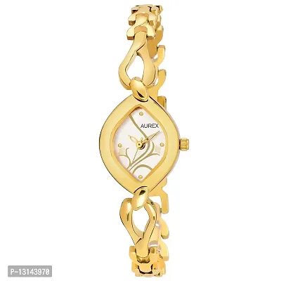 AUREX Analogue Women's & Girl's Watch (White Dial Gold Colored Strap)