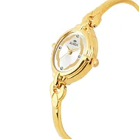Aurex Analogue 18 K Gold Plated Swarovski Crystal Studded Silver Dial Oval Shaped Bracelet Quartz Wrist Watch for Women/Ladies/Girls (AX-LO7029-SLGL)-thumb1