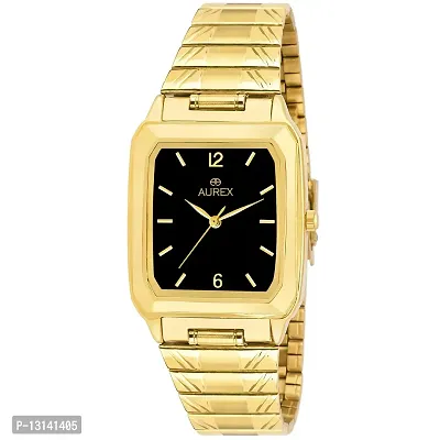 Aurex Gold Plated Black Dial Square Shaped Metal Bracelet Luxury Watch for Men/Boys AX-GSQ9315-BKG)-thumb0