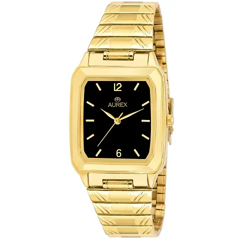 Aurex Plated Dial Square Shaped Metal Bracelet Luxury Watch for Men/Boys AX-GSQ9315-BKG)