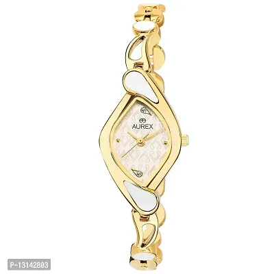 AUREX Analogue Women's Watch (White Dial Gold Colored Strap)