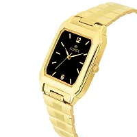Aurex Gold Plated Black Dial Square Shaped Metal Bracelet Luxury Watch for Men/Boys AX-GSQ9315-BKG)-thumb1