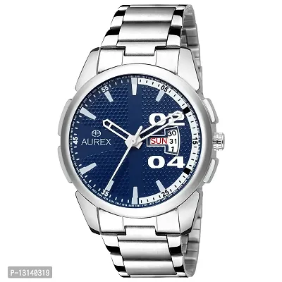 AUREX Analogue Men's Watch(Blue Dial Silver Colored Strap)-AX-GR153-BLC