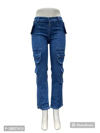 Stylish Denim Cargo Jeans For Women-thumb0