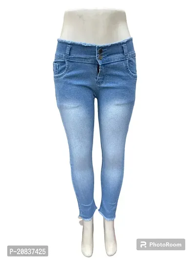 Stylish Dobby Spray 2 Button Jeans For Women-thumb0