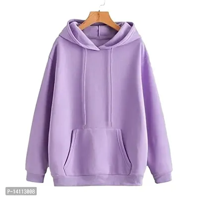 Stylish Purple Cotton Blend Solid Hoodies For Women-thumb0