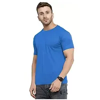 Reliable Blue Cotton Blend Solid Round Neck Tees For Men-thumb2