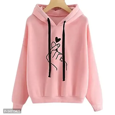 Stylish Peach Cotton Blend Printed Hoodies For Women