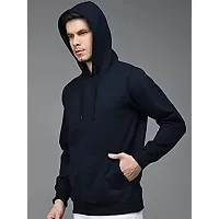 Elegant Navy Blue Cotton Solid Long Sleeves Hoodies For Men-thumb2