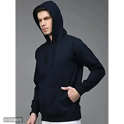 Elegant Navy Blue Cotton Solid Long Sleeves Hoodies For Men-thumb3