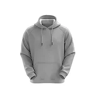 Elegant Grey Cotton Solid Long Sleeves Hoodies For Men-thumb1