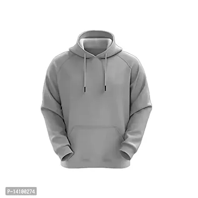 Elegant Grey Cotton Solid Long Sleeves Hoodies For Men-thumb2