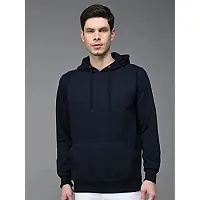 Elegant Navy Blue Cotton Solid Long Sleeves Hoodies For Men-thumb1